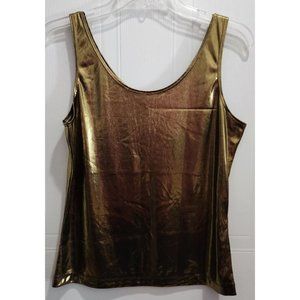 Vintage Lingerie Worn Out Women's Sleeveless Tank Top Metallic Gold Stretch Sz L